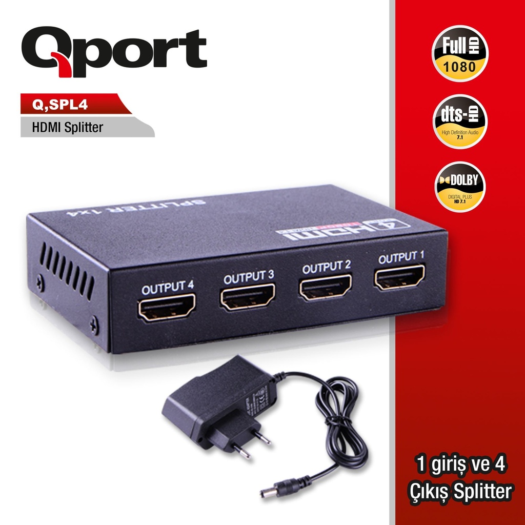 QPORT Q-SPL4 4 PORT FHD HDMI Разветвитель