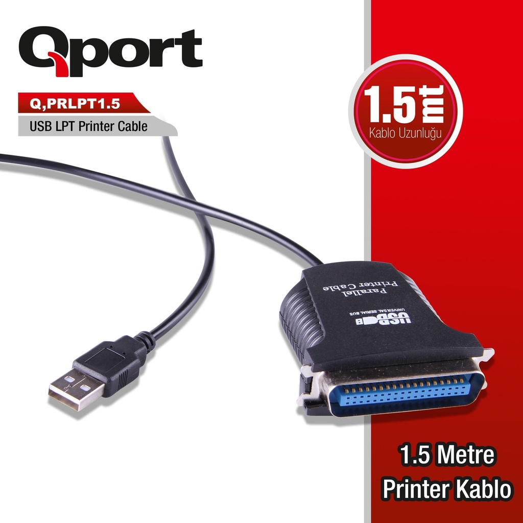 QPORT Q-PRLPT1.5 USB TO LPT PARALEL PORT 1.5MT Adapter Cable