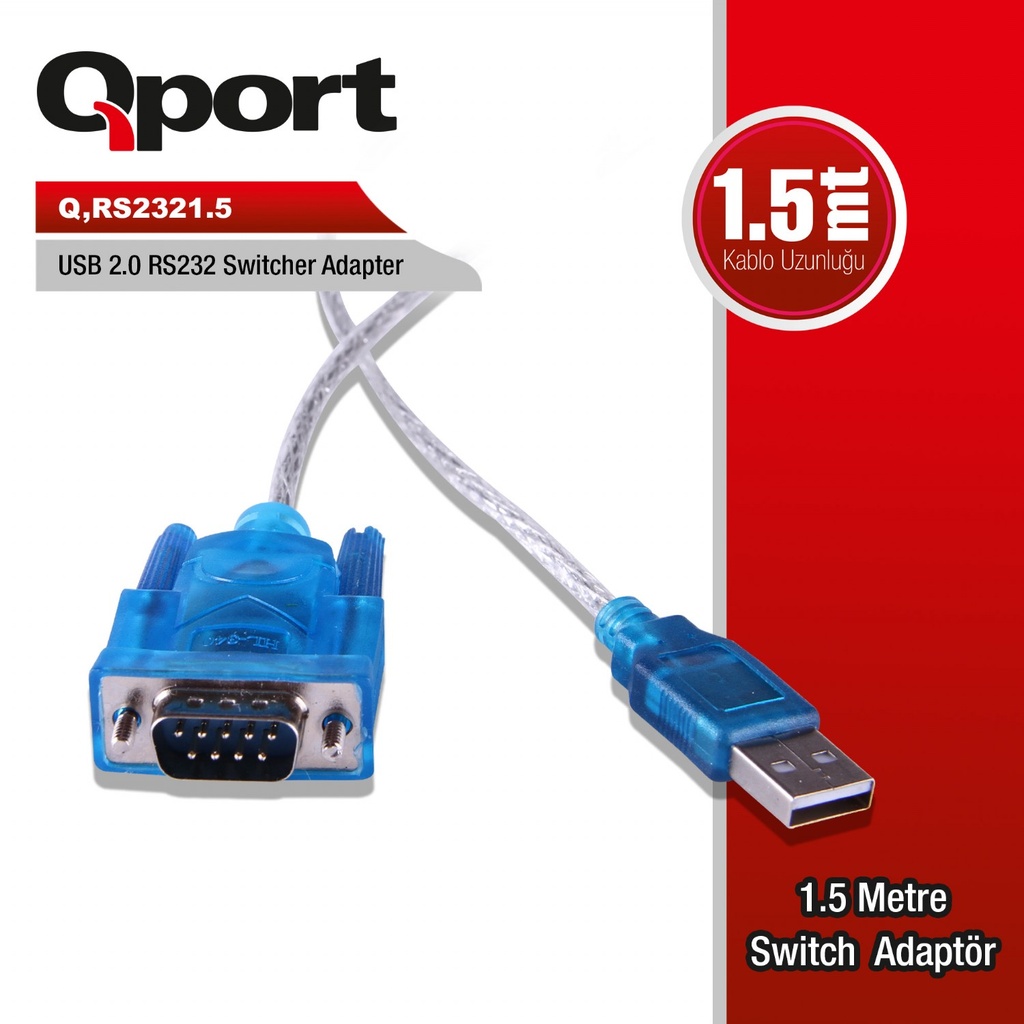 QPORT Q-RS2321.5 USB to RS232 1.5MT Adapter Cable