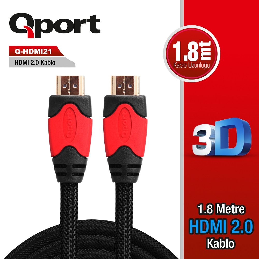 QPORT Q-HDMI21 HDMI Cable 1.8MT Ver2.0 Gold Plated 3D 4K