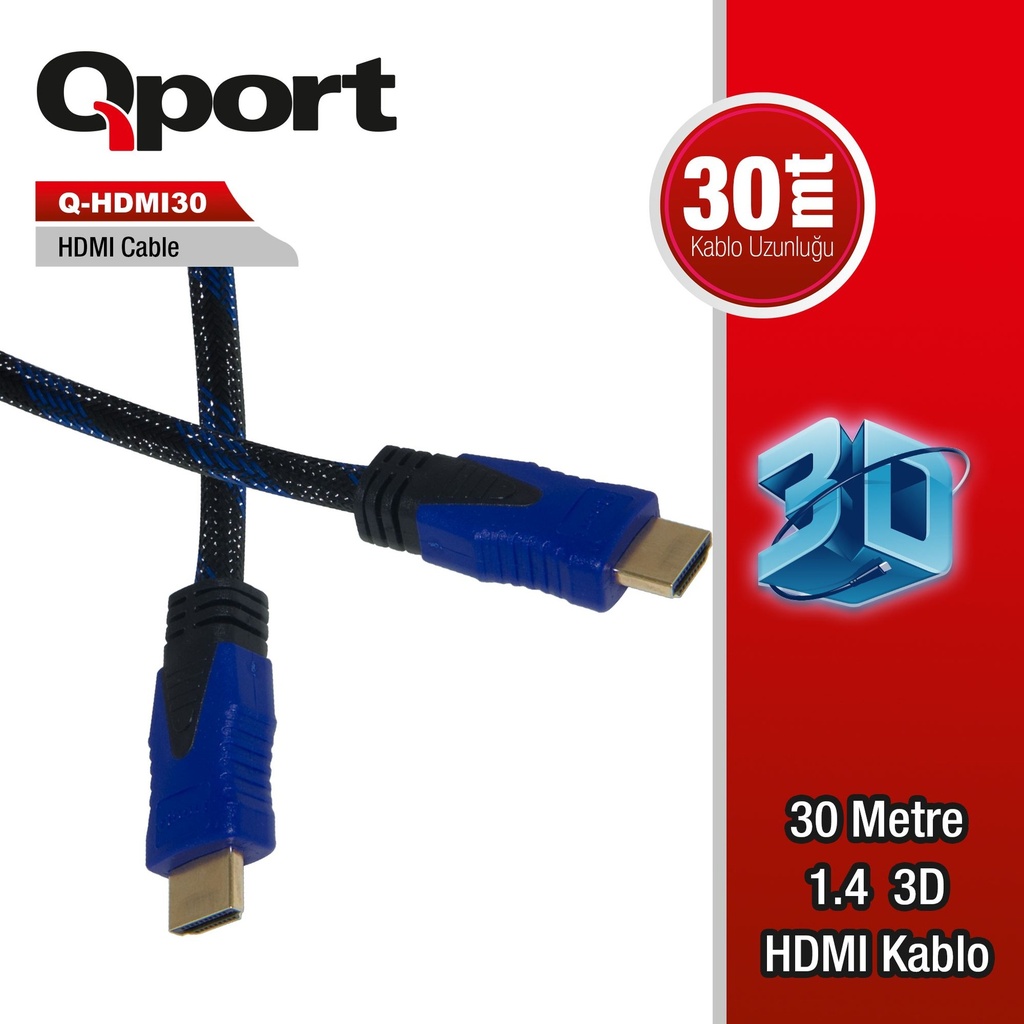 QPORT Q-HDMI30 HDMI Кабель 30MT Ver1.4 Позолоченный 3D