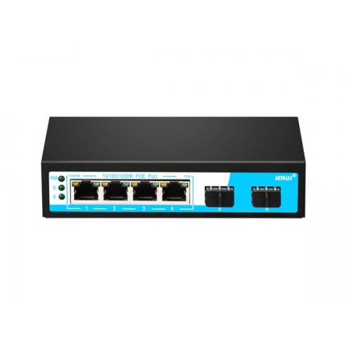 HRUI HR901-AF-4P2S 4 PORT 10/100/1000 4 PORT POE 2 X SFP 65W Неуправляемый RACK MOUNT SWITCH