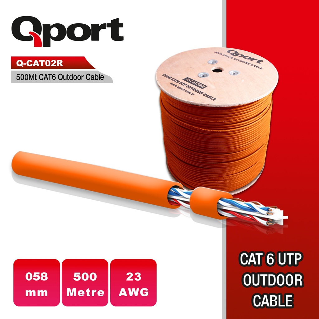 QPORT Q-CATO2R 500MT UTP CAT6 OUTDOOR NETWORK Кабель TURUNCU 23AWG 0.58MM
