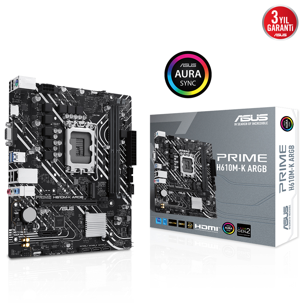 ASUS PRIME H610M-K ARGB 2xDDR5 VGA/HDMI 1xM.2 1xGLAN 1700P لوحة أم