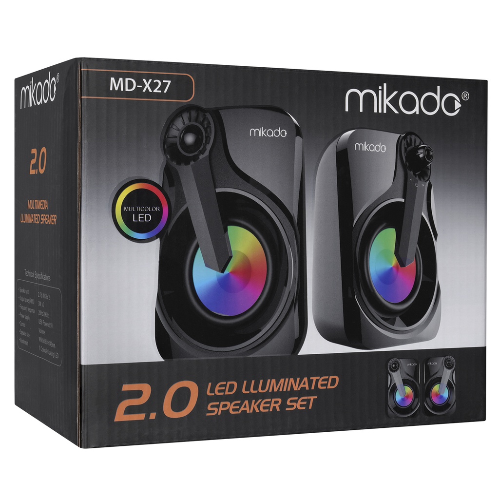 MIKADO MD-X27 1+1 3W USB 2.0 Black RGB Speaker