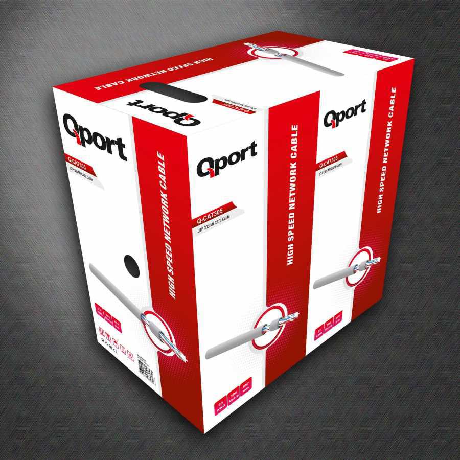 QPORT Q-CAT6 305 MT UTP CAT6 NETWORK كابل رمادي 23AWG 0.57MM