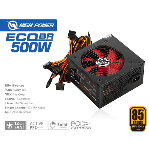 [10524] HIGH POWER ECO 500W 80+ BR 12cm FANLI POWER SUPPLY AKTIF PFC HPE-500BR-A12S