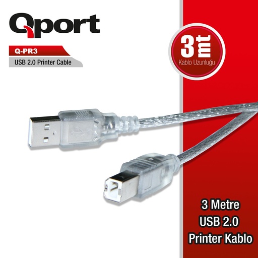 [11535] QPORT Q-PR3 USB 2.0 كابل طابعة 3MT