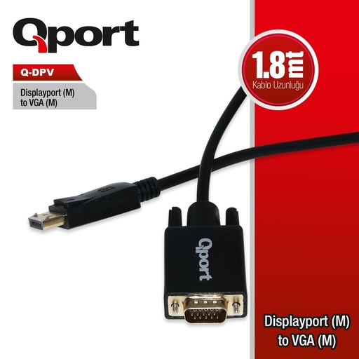 [11528] QPORT Q-DPV DISPLAY PORT TO VGA 1.8MT Adapter Cable