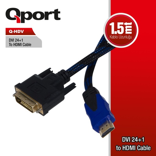 [11525] QPORT Q-HDV DVI 24+1 TO HDMI 1.5MT Переходник Кабель