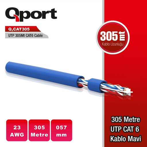 [11494] QPORT Q-CAT6M 305 MT UTP CAT6 NETWORK Кабель Синий 23AWG 0.57MM