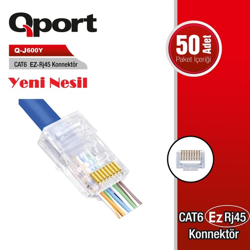 [16348] QPORT Q-J600Y EZ-PLUG YENİ جيل CAT6 RJ45 KONNEKTÖR 50'Lİ