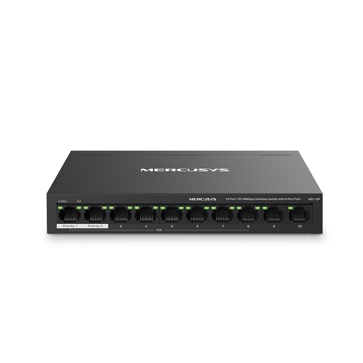 [21230] TP-LINK MERCUSYS MS110P 10 PORT 10/100 8 PORT POE+ غير قابل للإدارة DESKTOP SWITCH معدني صندوق الكمبيوتر