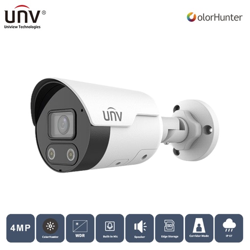UNIVIEW IPC2124LE-ADF28KMC-WL 4MP 2.8MM COLORHUNTER H265+ IP67 صوت مدمj/مكبر صوت IR BULLET IP كاميرا