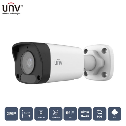 UNIVIEW IPC2122LB-ASF28K-A 2MP 2.8MM 30MT H265+ IP67 صوت مدمj IR BULLET IP كاميرا