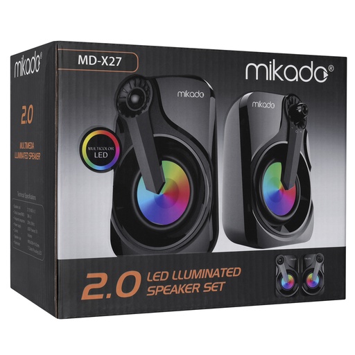 [21909] MIKADO MD-X27 1+1 3W USB 2.0 أسود RGB مكبر صوت