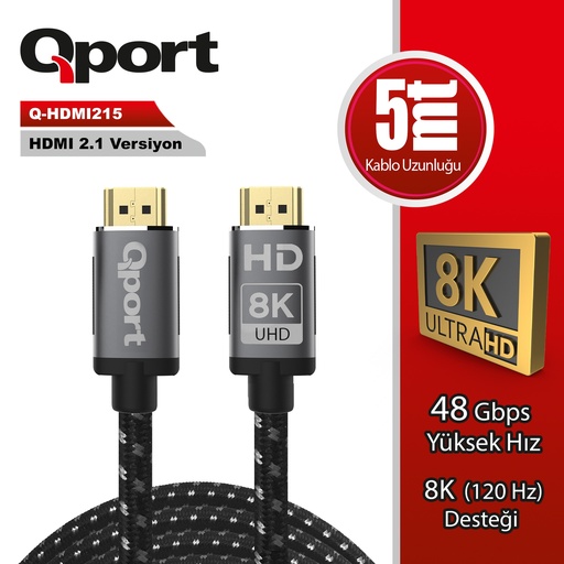 [22217] QPORT Q-HDMI215 HDMI كابل 5 MT 2.1V 8K مطلي بالذهب مجدول