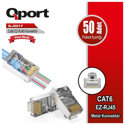 [22555] QPORT Q-J601Y CAT6 Металлический YENİ Поколение 50 Lİ KONNEKTÖR