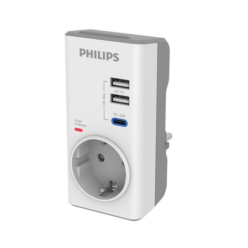[23045] PHILIPS CHP8010W/10 380J TEKLİ / 1xUSB-C/2xUSB-A AKIM С защитой Розетка