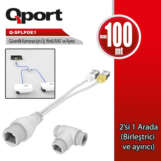 [23587] QPORT Q-SPLPOE1 2IN1 AG KONNEKTORU + 3 YOLLU POE SPLITTER