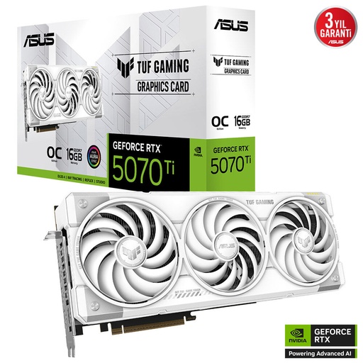 [23666] ASUS TUF-RTX5070TI-O16G-WHITE-GAMING-NVIDIA-GEFORCE-RTX 5070 TI-16GB GDDR7-256bit--OC-2xHDMI-3xDP-RGB-DLSS4 Graphics Card