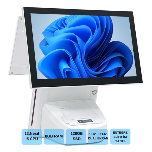 [23618] IROMX BP-1215W11 I5 12.GEN 8GB 256GB 15.6+11.6" WIFI/Встроенный SLİP YAZICILI Белый Промышленный POS PC