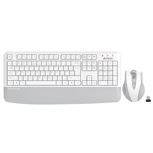 [25030] A4 TECH FG2500S PLUS لاسلكي وسائط متعددة أبيض/رمادي 2.4 GHz /3200 DPI Q لوحة مفاتيح وفأرة